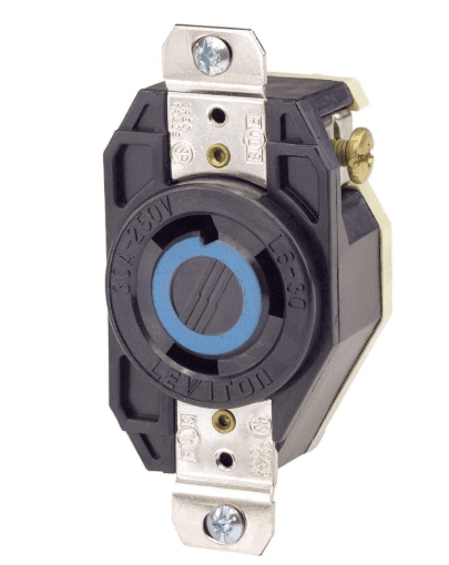 Leviton 2620 NEMA L6-30R flush-mount locking receptacle, black, marked 30A 250V